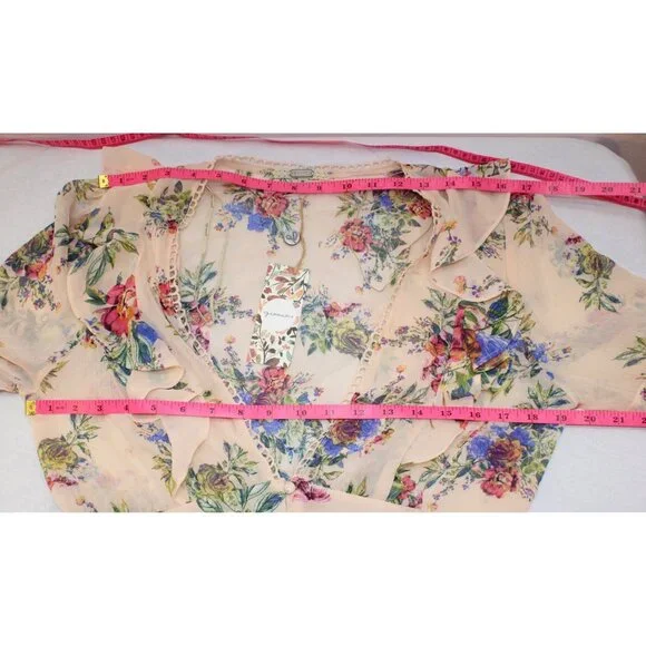 BKE NWT Womens Medium Top Floral Sheer Peach Balloon Sleeve Ruffles Cottage Core - Picture 10 of 10